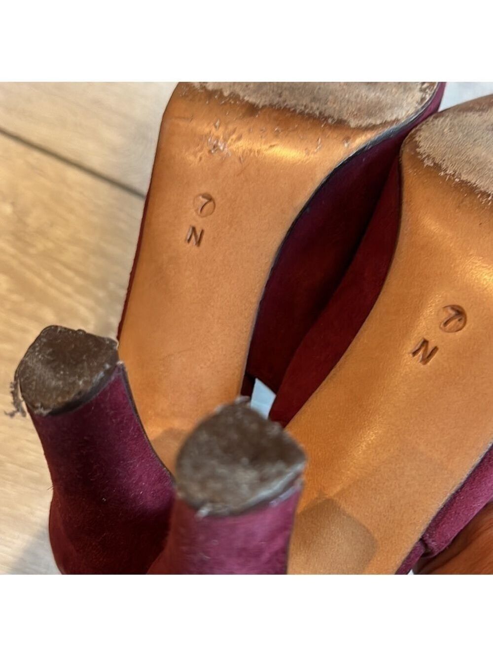 SAKS Fifth Avenue Burgundy Suede Peep Toe Slingback Heel Size 7 - Picture 8 of 12